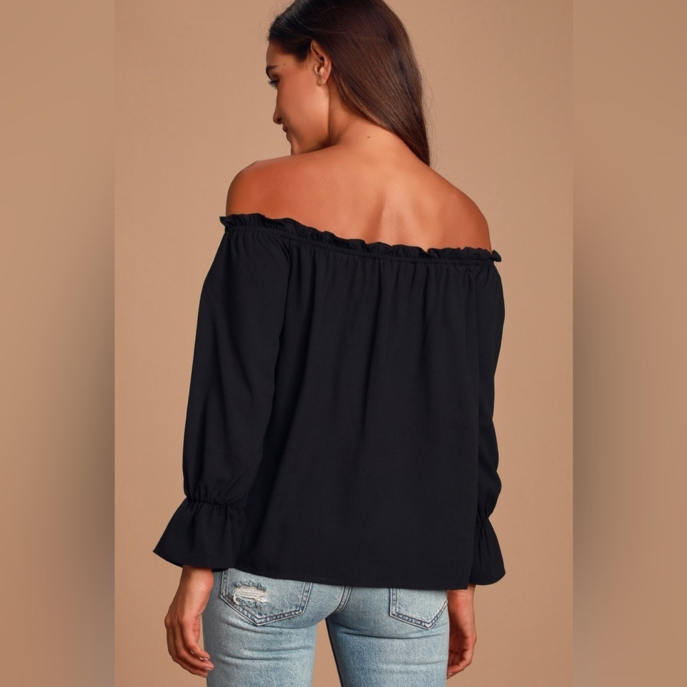 🖤 Lulus All in Good Fun Black Off-the-Shoulder Top - Sz Medium - Picture 4 of 11